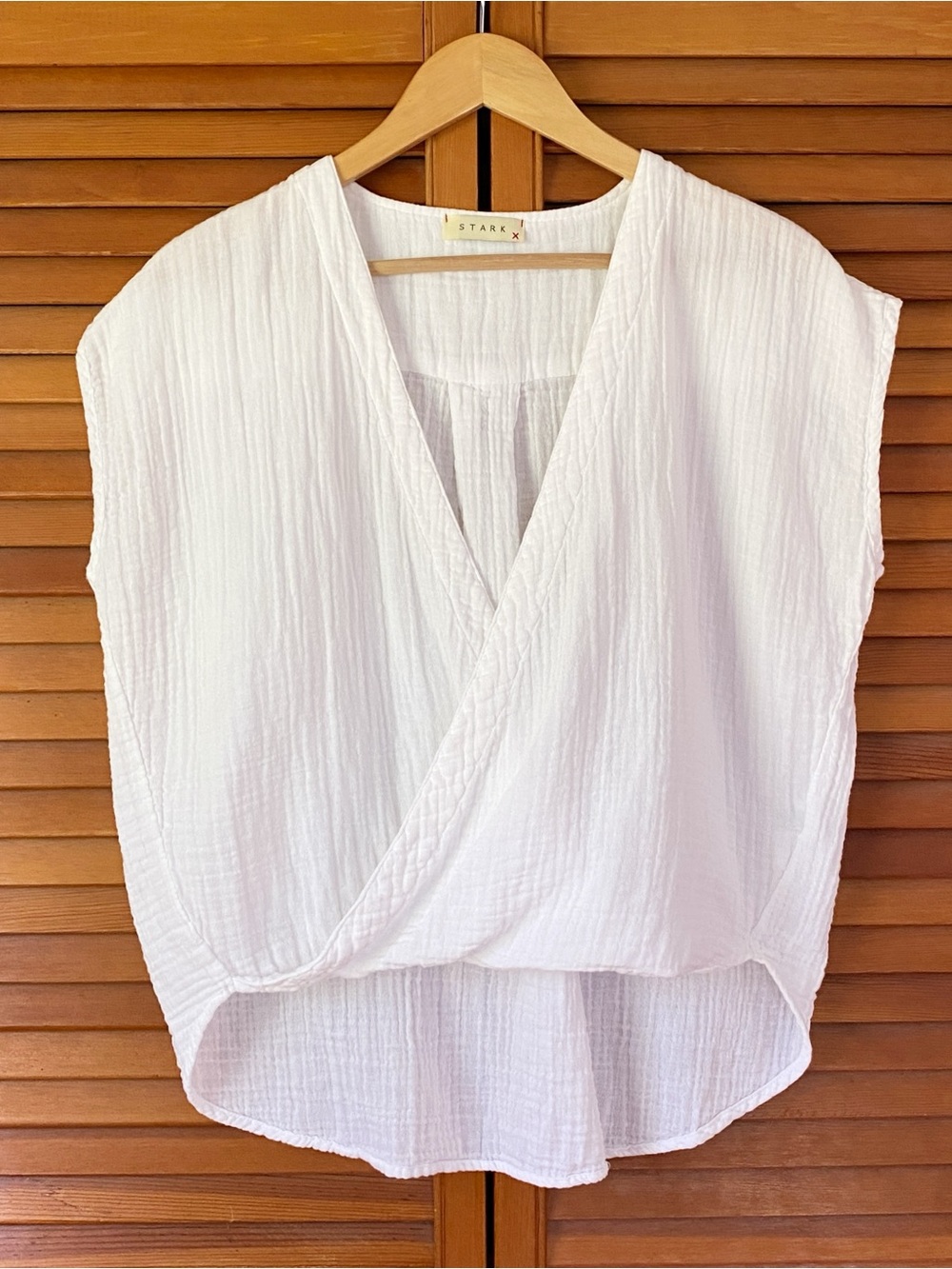 Stark X Top Women's Size Medium Gauze White Pop Over Boxy Pullover Cotton Shirt